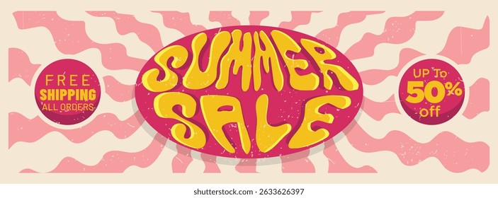 summer sale discount banner with free shipping retro banner concept. distressed retro vintage summer sale banner template vector illustration