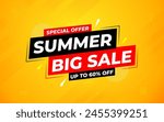 Summer sale Discount banner. summer offer sale banner vector template. Sale label and discounts background, Discount Promotion marketing poster design for web and Social. Vector Illustration.