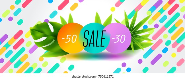 Summer sale discount End of season banner design with tropical foliage, vector illustration background. Can used for gift voucher, poster, advertising social media and cover magazine promotion.