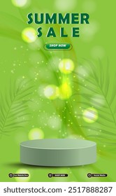 summer sale discount portait template banner with blank space 3d podium for social media post product sale with abstract gradient green background design 22