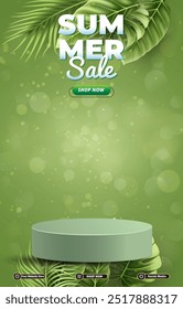 summer sale discount portait template banner with blank space 3d podium for social media post product sale with abstract gradient green background design 21