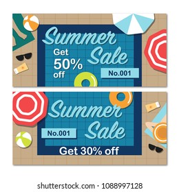Summer Sale Discount Promotion Banners in top view of pool