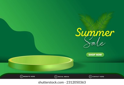 summer sale discount template banner for social media post with blank space 3d podium for product sale with abstract gradient green background design