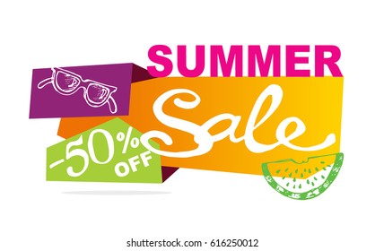 Summer sale doodle vector banner.  Vector illustration.