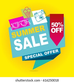 Summer sale doodle vector banner.  Vector illustration.