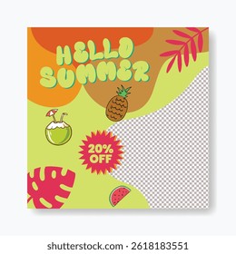 Summer Sale editable social media square Post, banner, ads template for summer celebration party web banner, square flyer or poster with summer tropical background