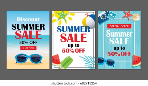 Summer sale emails background layout banners. Can be used for ,flyers, invitation, posters, brochure, voucher discount. Vector ads shopping template.	