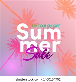 Summer sale exotic gradient colors and palms. Vector illustration.EPS 10