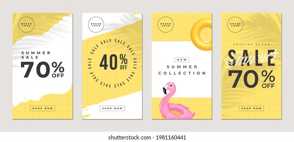 Plantilla de venta de verano de historias planas, para blog y ventas, concepto de banner de compras en línea web.