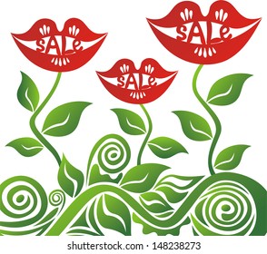 Summer sale flowers lips vector illustration