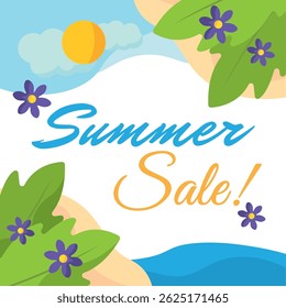 Summer sale with flowers. Vector illustration