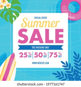 Summer sale flyer. Hello summer pool background. Vector illustration 