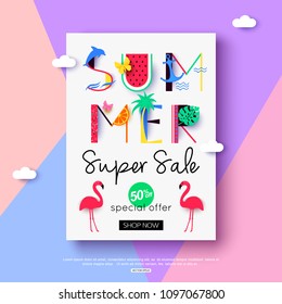 Summer sale flyer for online shopping. Vector illustration