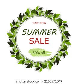 Summer sale flyer with succulent summer leaves frame
