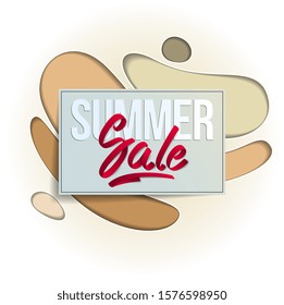 Summer sale flyer template with lettering, poster, card, banner, advertising design, vector modern style cartoon paper cut 3d illustration.