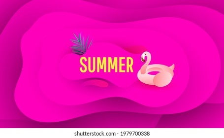 Summer sale free banner design background with flamingo on a bright fuchsia background. Voucher discount