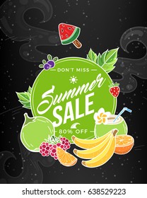 Summer Sale Fruit Juice and Smoothie Coconut and Banana Illustration Poster Flyer Card Mock Up Template Layout Vector Art Design