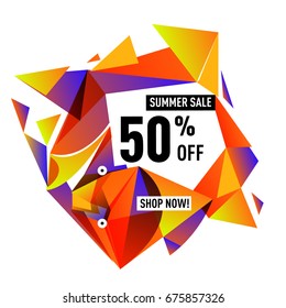Summer sale geometric style web banner. Fashion and travel discount. Vector holiday Abstract colorful illustration with special offers and promotions.