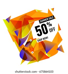 Summer sale geometric style web banner. Fashion and travel discount. Vector holiday Abstract colorful illustration with special offers and promotions.