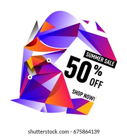 Summer sale geometric style web banner. Fashion and travel discount. Vector holiday Abstract colorful illustration with special offers and promotions.