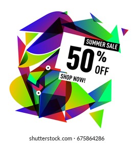 Summer sale geometric style web banner. Fashion and travel discount. Vector holiday Abstract colorful illustration with special offers and promotions.