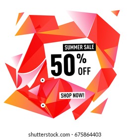Summer sale geometric style web banner. Fashion and travel discount. Vector holiday Abstract colorful illustration with special offers and promotions.