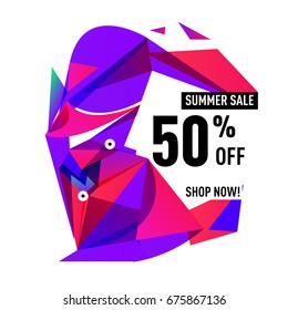 Summer sale geometric style web banner. Fashion and travel discount. Vector holiday Abstract colorful illustration with special offers and promotions.
