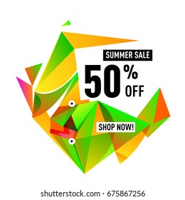 Summer sale geometric style web banner. Fashion and travel discount. Vector holiday Abstract colorful illustration with special offers and promotions.