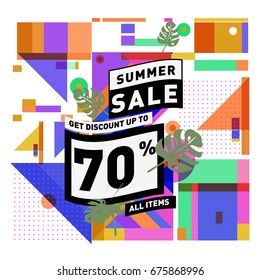 Summer sale geometric style web banner. Fashion and travel discount. Vector holiday Abstract colorful illustration with special offers and promotions.