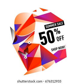 Summer sale geometric style web banner. Fashion and travel discount. Vector holiday Abstract colorful illustration with special offers and promotions.