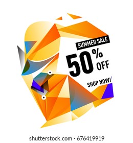 Summer sale geometric style web banner. Fashion and travel discount. Vector holiday Abstract colorful illustration with special offers and promotions.