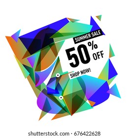 Summer sale geometric style web banner. Fashion and travel discount. Vector holiday Abstract colorful illustration with special offers and promotions.