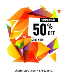 Summer sale geometric style web banner. Fashion and travel discount. Vector holiday Abstract colorful illustration with special offers and promotions.