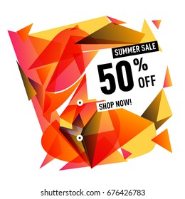 Summer sale geometric style web banner. Fashion and travel discount. Vector holiday Abstract colorful illustration with special offers and promotions.