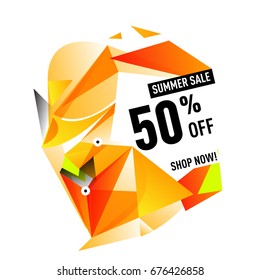 Summer sale geometric style web banner. Fashion and travel discount. Vector holiday Abstract colorful illustration with special offers and promotions.