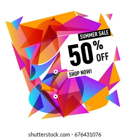 Summer sale geometric style web banner. Fashion and travel discount. Vector holiday Abstract colorful illustration with special offers and promotions.