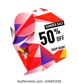 Summer sale geometric style web banner. Fashion and travel discount. Vector holiday Abstract colorful illustration with special offers and promotions.