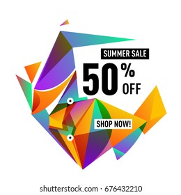 Summer sale geometric style web banner. Fashion and travel discount. Vector holiday Abstract colorful illustration with special offers and promotions.