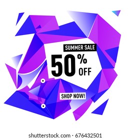 Summer sale geometric style web banner. Fashion and travel discount. Vector holiday Abstract colorful illustration with special offers and promotions.