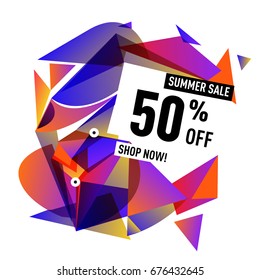 Summer sale geometric style web banner. Fashion and travel discount. Vector holiday Abstract colorful illustration with special offers and promotions.