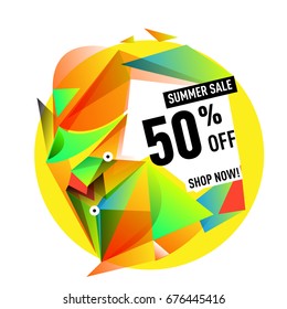 Summer sale geometric style web banner. Fashion and travel discount. Vector holiday Abstract colorful illustration with special offers and promotions.