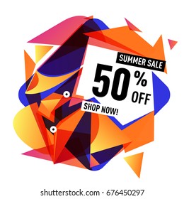 Summer sale geometric style web banner. Fashion and travel discount. Vector holiday Abstract colorful illustration with special offers and promotions.