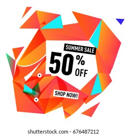 Summer sale geometric style web banner. Fashion and travel discount. Vector holiday Abstract colorful illustration with special offers and promotions.