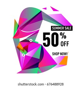 Summer sale geometric style web banner. Fashion and travel discount. Vector holiday Abstract colorful illustration with special offers and promotions.