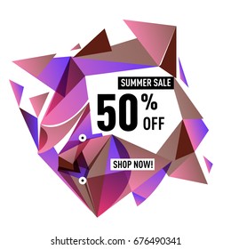 Summer sale geometric style web banner. Fashion and travel discount. Vector holiday Abstract colorful illustration with special offers and promotions.