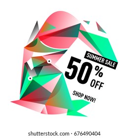 Summer sale geometric style web banner. Fashion and travel discount. Vector holiday Abstract colorful illustration with special offers and promotions.