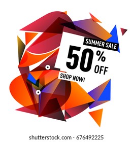 Summer sale geometric style web banner. Fashion and travel discount. Vector holiday Abstract colorful illustration with special offers and promotions.