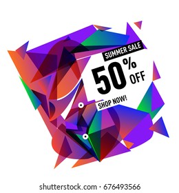 Summer sale geometric style web banner. Fashion and travel discount. Vector holiday Abstract colorful illustration with special offers and promotions.