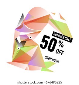 Summer sale geometric style web banner. Fashion and travel discount. Vector holiday Abstract colorful illustration with special offers and promotions.