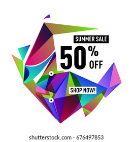 Summer sale geometric style web banner. Fashion and travel discount. Vector holiday Abstract colorful illustration with special offers and promotions.